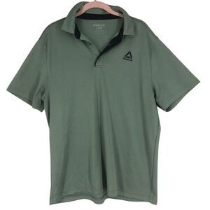 Men’s Lightweight Green Reebok Henley Style Golf Shirt w/Logo, Ribbed Knit SZ L